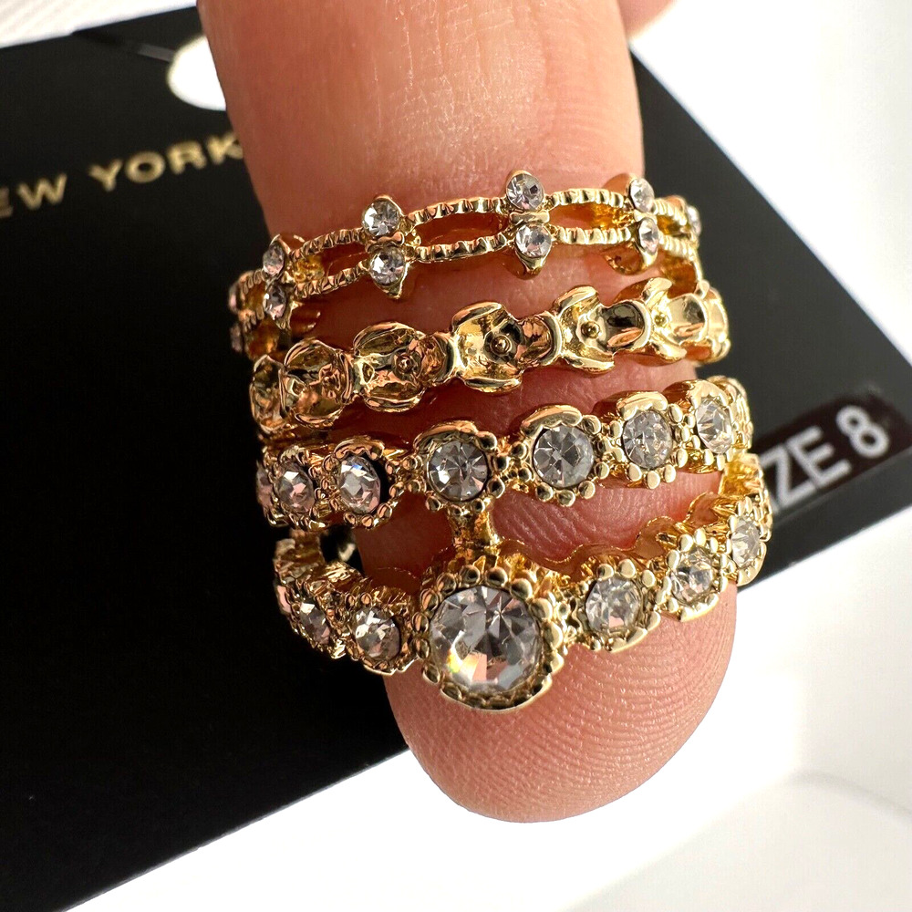 New York & Company Stack of 3 Size 8 Rings Gold Tone White Stone